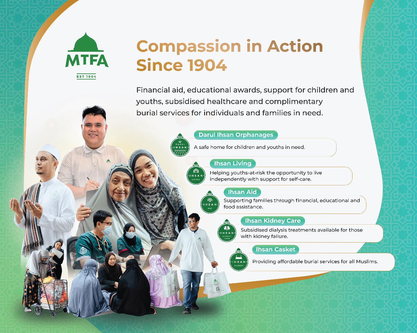 This is a photo collage with information on the organisation